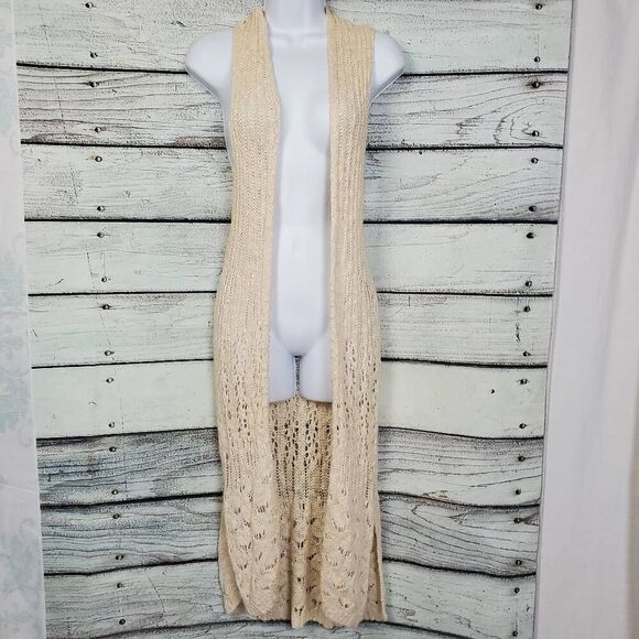 Maurices Women's S Cream Open Knit Long Sweater Vest 100% Cotton Boho Layering - Picture 1 of 6